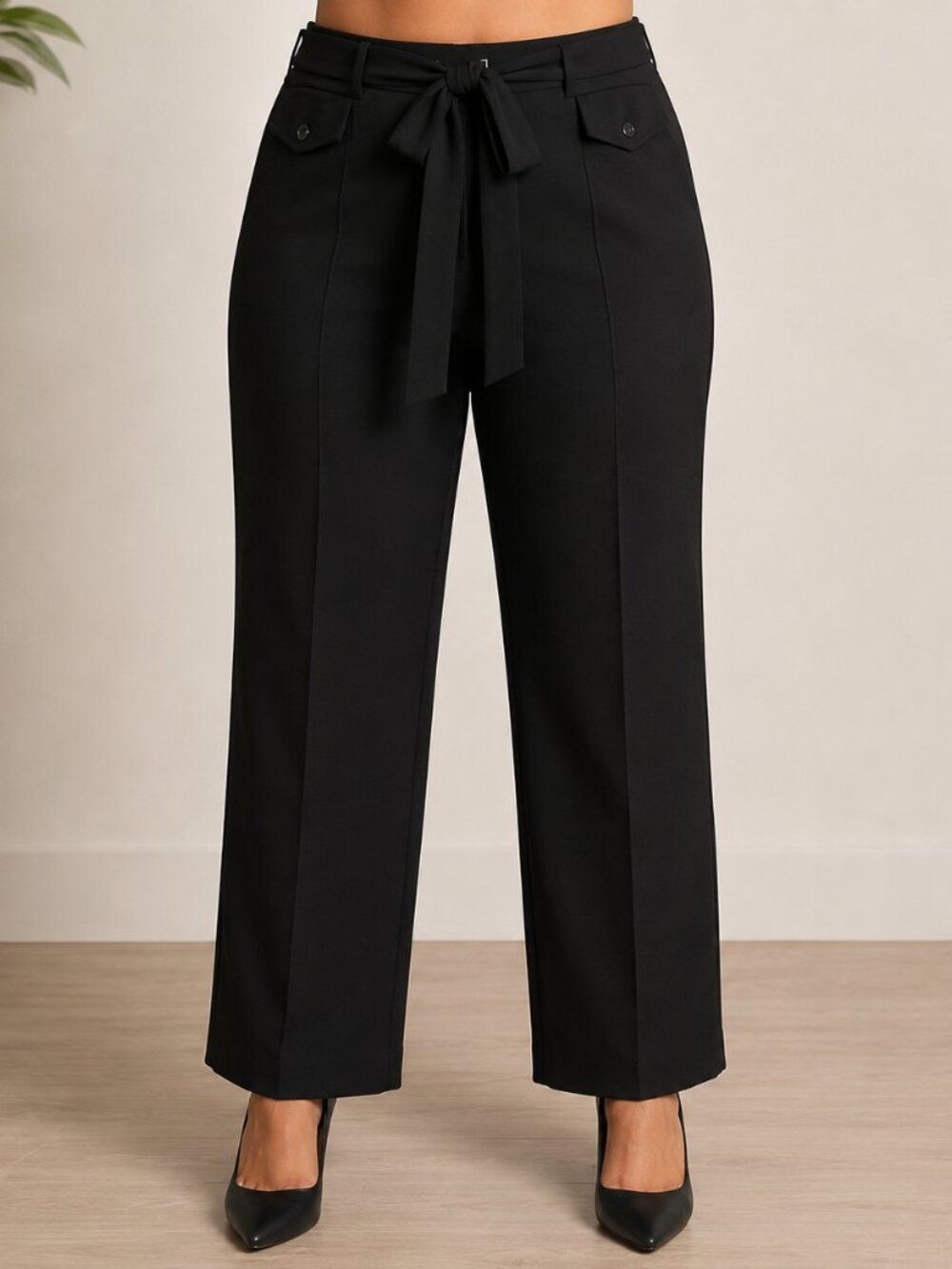 NYCC New York Clothing Co Black Tie Waist Dress Pants Size 16 Wide Leg Stretch